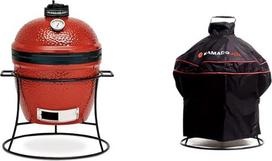 "Kamado Joe" - "Joe Jr." 13,5 colio nešiojamasis raudonasis anglių grilis su ketaus stovu, karščio deflektoriumi ir pelenine + grilio dangtis, juodas