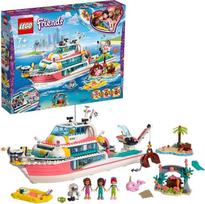 "Lego 41381 Friends" gelbėjimo valtis ir "Lego" sala, žaislas vaikams su mini lėlėmis Olivia, Andrea ir Mia bei robotų ir banginių figūrėlėmis, jūrų gelbėjimo rinkinys