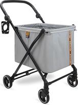"MY DUQUE MAX Shopping Caddy" - asmeninis pirkinių vežimėlis, su 4 padėklais, laikikliais, viršutine dalimi, furgonu, dangčiu ir moderniu dizainu - iki 25 kg svorio (pilka)