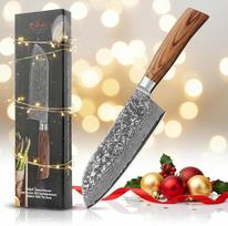 "Wakoli EDIB Pro" damaskinio plieno "Santoku" peilis (VG10 šerdis) su 17 cm ašmenimis - aštrus ir ergonomiškas - damaskinis peilis su Pakka medine rankena dovanų dėžutėje - damaskinis virtuvinis peilis mėsai, žuviai ir daržovėms