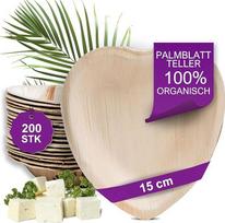 Ekologiškos palmių lapų lėkštės - 200 vnt., 15 cm širdelės - aukščiausios kokybės vienkartiniai indai - aplinkai nekenksmingi vestuvių indai - panašios į bambuko vienkartines lėkštes