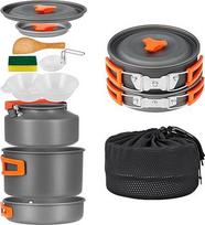 yETO virimo puodų rinkinys Camping Crockery Aliuminio puodų rinkinys su tinkliniu maišeliu kuprinei, žygiams ir piknikui 2-3 žmonėms