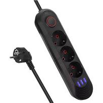 Maclean power strip, 3-socket extension cable + 3xUSB, 110-240V AC 50/60Hz, 2.1A max 2500W, 1.5m, black, MCE394 B MCE394 B