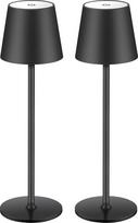 2 LED akumuliatorinių stalinių lempų pakuotė, belaidė, įkraunama, šiltos šviesos spalvos, 3000 K, skirta naudoti patalpose ir lauke, su USB-C, aliuminė, IP54 atspari vandeniui, juoda [A energinė klasė] (juoda)