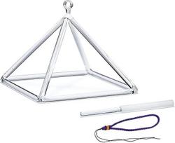 Hye-eun 8 colių kristalų piramidė "Clear Quartz" su kristalų dainuojančiu dubeniu ir violetine virve, skirta garso terapijai, meditacijai ir energetiniam darbui