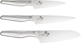 KAI Seki Seki Magoroku Shoso 3 peilių rinkinys - 12 cm, 15 cm, 16,5 cm peilis "Santoku" - 5CR15MoV plienas 56 (±1) HRC - 18-8 nerūdijančio plieno rankena su deimantiniu raštu - Pagaminta Japonijoje