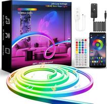 Neoninė LED juosta 8 m, RGB+IC neoninis Helovino vamzdis, 768 LED su nuotolinio valdymo pultu ir maitinimo šaltiniu, IP65 atsparus vandeniui, muzikos sinchronizavimas, 24 V lankstus silikoninis apšvietimas, skirtas vidaus ir lauko apdailai "pasidaryk pats