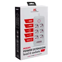 Maclean elektros paskirstytuvas, 6 lizdai + 4xUSB prailginimo laidas, 110–240 V kintama srovė, 50/60 Hz, 2,1 A, maks. 2500 W, 3 m, juodas, MCE391 B