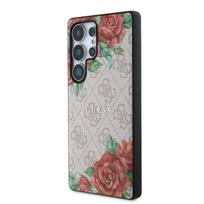 Guess PU Leather 4G Flowers Print Metal Classic Logo MagSafe Case for Samsung Galaxy S25 Ultra / Pink
