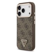 Guess PU Leather 4G Strass Triangle Logo Gold Frame MagSafe Case for iPhone 17 Pro / Brown