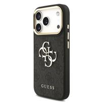 Guess PU Leather 4G Metal Logo Gold Frame Case for iPhone 17 Pro / Black