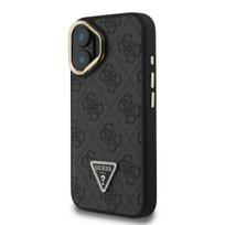 Guess PU 4G Strass Triangle Logo Stand Camera Frame MagSafe Case for iPhone 16 / Black