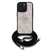 Guess PU 4G Metal Logo Crossbody Strap Case for iPhone 16 Pro / Pink