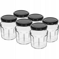 6 x 230ml stiklainiai su juodais dangteliais konservams