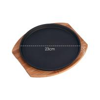 ZISIZ Cast Iron Teppanyaki Grill Pan with Bamboo Board