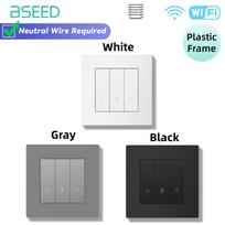 BSEED Wifi Užuolaidų/Šviesos/Žaliuzių Jungiklių Serija Išmanūs Click Jungikliai Žaliuzių Geltonas Apšvietimas Stiklinis/Plastikinis Rėmelis Tuya Programėlės Jungiklis White  1 Piece&EU standard