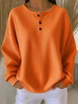 New \Oversized Fit Long Sleeve Herringbone Button-Down Shirt for Autumn Winter S oranžinė