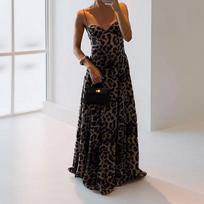Nauja pavasarinė moteriška apranga Elegantiškas ir madingas Seksualus leopardo rašto petnešėlėmis sijonas Ilgas sijonas moterims S black