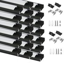 Pakuotė 20 LED aliuminio profilio juodos spalvos, 1 m/3,3 pėdos kanalo juodas profilis su pieno baltumo dangteliu, galiniais dangteliais, tvirtinimo spaustukais, skirtais LED juostų žibintų difuzoriui (be LED juostos)