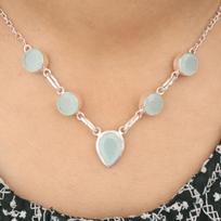 Aqua Chalcedony Gemstone 925 Sterling Silver Handcrafted Jewelry Designer Necklace 16-18  Gift RN-3-20