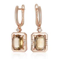 Light Brown Natural Zircon Drop Earrings For Women Fashion Square  Rose Gold Color High Quality Daily Fine Jewelry