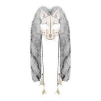 Pūkuota vilko kaukė Dirbtinis kailis Vikingų lapės kaukė Wendigo galvos apdangalas Helovinui Vilkolakio kostiumas Barbarų Cosplay vakarėliui tamsiai pilka spalva