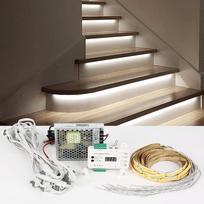 LED laiptų pakopų apšvietimas, 12V/24V 2700K/4000K 16 pakopų RL-STEP-05 Dinaminis LED laiptų apšvietimo valdymo komplektas su 100 W maitinimo šaltiniu ir COB šviesos juosta, pagrindinis diapazonas (4000K)