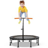Costway φ117 cm sulankstomas mini batutas su reguliuojamo aukščio rankena, oranžinis vaikiškas batutas