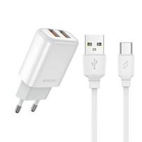 Greitas įkrovimo maitinimo adapteris su 2 x USB ir USB-C (Type-C) kabeliu