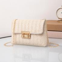 Versatile Women's Straw Braided Crossbody Bag with Double Head Lock Buckle in Sweet Style 21*5*14 abrikosas