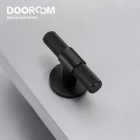 Dooroom Žalvarinis durų rankenų komplektas Modernus rifliuotas T formos rankena Interjero miegamojo vonios kambario Dvigubas medinių durų užraktų komplektas Dummy rankenėlė Paslėptos durys