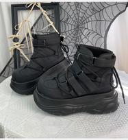 Gotikiniai Tamsaus Punk Roko Muffin Moteriški Platforminiai Batai Juodi Matiniai Kulno Lipdukas Šoninė Sagtis Dirželiai Trumpi Batai 7cm 35