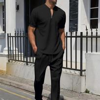 Vasaros jaunimo vaflių tekstūros stovu apykakle vienspalvis užtrauktuku trumpomis rankovėmis kelnių kostiumas XXXL balta