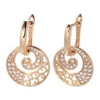 Crystal Flower Drop Earrings For Women  Rose Gold Color With Natural Zircon Accessories High Quality Daily Jewelry beige