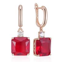 Square Red Natural Zircon Dangle Earrings For Women Trend  Rose Gold Color Retro Accessories Daily Fine Jewelry
