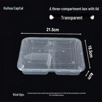 HUIHUADU Disposable 3-Compartment PP Lunch Boxes with Lids (50 Sets)