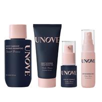UNOVE kelioninis plaukų priežiūros rinkinys (Šampūnas 52 ml + Kaukė 40 ml + Aliejus-esencija 10 ml + Purškiklis 30 ml)