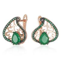 Green Natural Zircon Crystal Flower Drop Earrings For Women  Rose Gold And Black Plating Vintage Daily Punk Jewelry