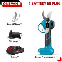 ONEVAN 30mm Akumuliatorinės elektrinės genėjimo žirklės, bešepetėlinės, sodo elektrinis įrankis Makita baterijos kaiščiui 1Battery 1EU charger