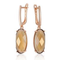 Fashion Big Oval Light Brown Natural Zircon English Earrings Women Simple  Rose Gold Color High Quality Daily Jewelry