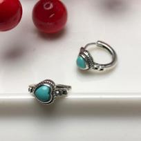 Inlay Vintage Turquoise Earings Light Luxury Heart Shaped Earrings For Women Ancient Rhyme Banquet Party Jewelry