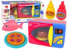 Žaislinė mikrobangų krosnelė su maisto produktais ir priedais