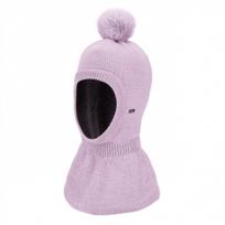 Merino vilnos kepurė šalmas mergaitėms su bumbulu, violetinė