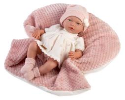 Guca lėlė kūdikis Norma su kremine suknele ir rožiniu pledu, 38 cm