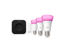 Philips Hue Starter set: 3 smart E27 bulbs, dimmer switch, Hue Bridge Pro | E27 | White and colored light