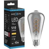 Mexen Vintis LED E27 srieginė kaitinamoji lemputė su spirale, ST64, 6W, Šilta - 2700K, 510 lm, dūmų spalva