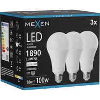 Mexen Nova 3x LED lemputė E27, A70, 18W, Neutrali - 4000K, 1890 lm - L100-E27-1840-01x03
