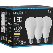 Mexen Nova 3x LED lemputė E27, A70, 20W, Šilta - 3000K, 2100 lm - L100-E27-2030-01x03