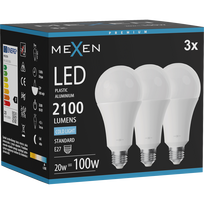 Mexen Nova 3x LED lemputė E27, A70, 20W, Šalta - 6500K, 2100 lm - L100-E27-2065-01x03