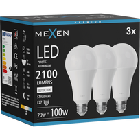 Mexen Nova 3x LED lemputė E27, A70, 20W, Neutrali - 4000K, 2100 lm - L100-E27-2040-01x03